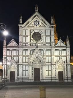 The facade of Santa Croce in Florence at night